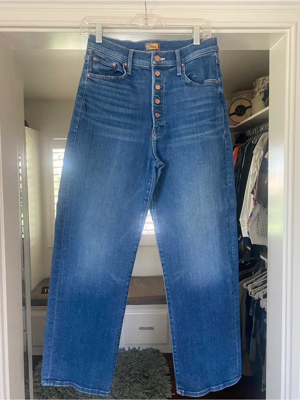 MOTHER Women's Relaxed Button-Fly Jeans in Medium Blue